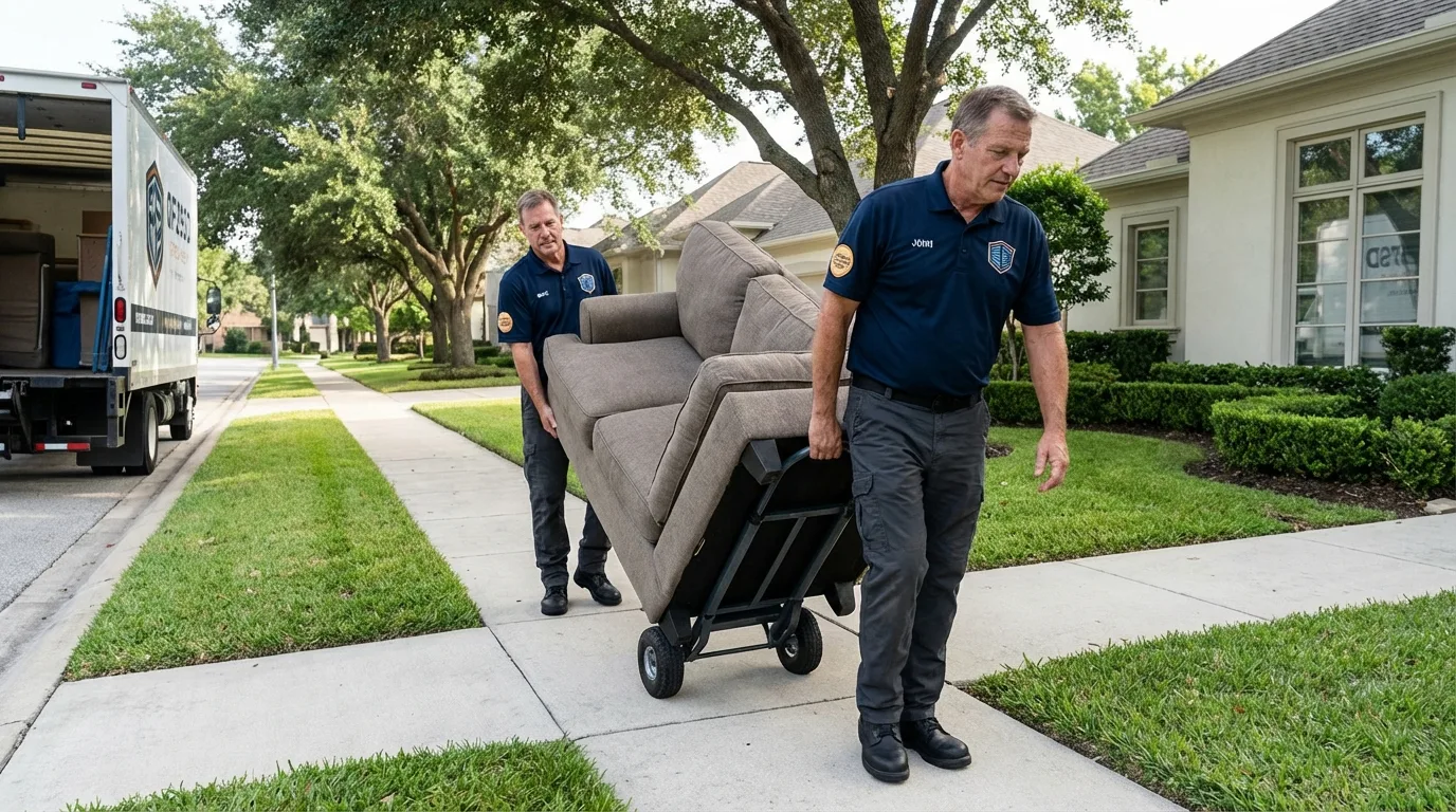 Local residential moving crew loading furniture in Cedar Hill, TX