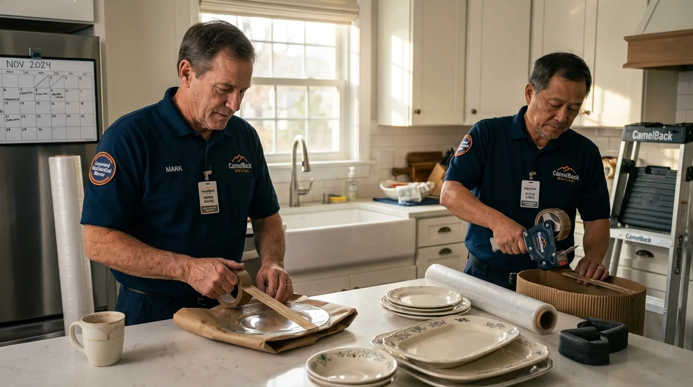 Professional crew packing kitchen dishware in Cedar Hill, TX